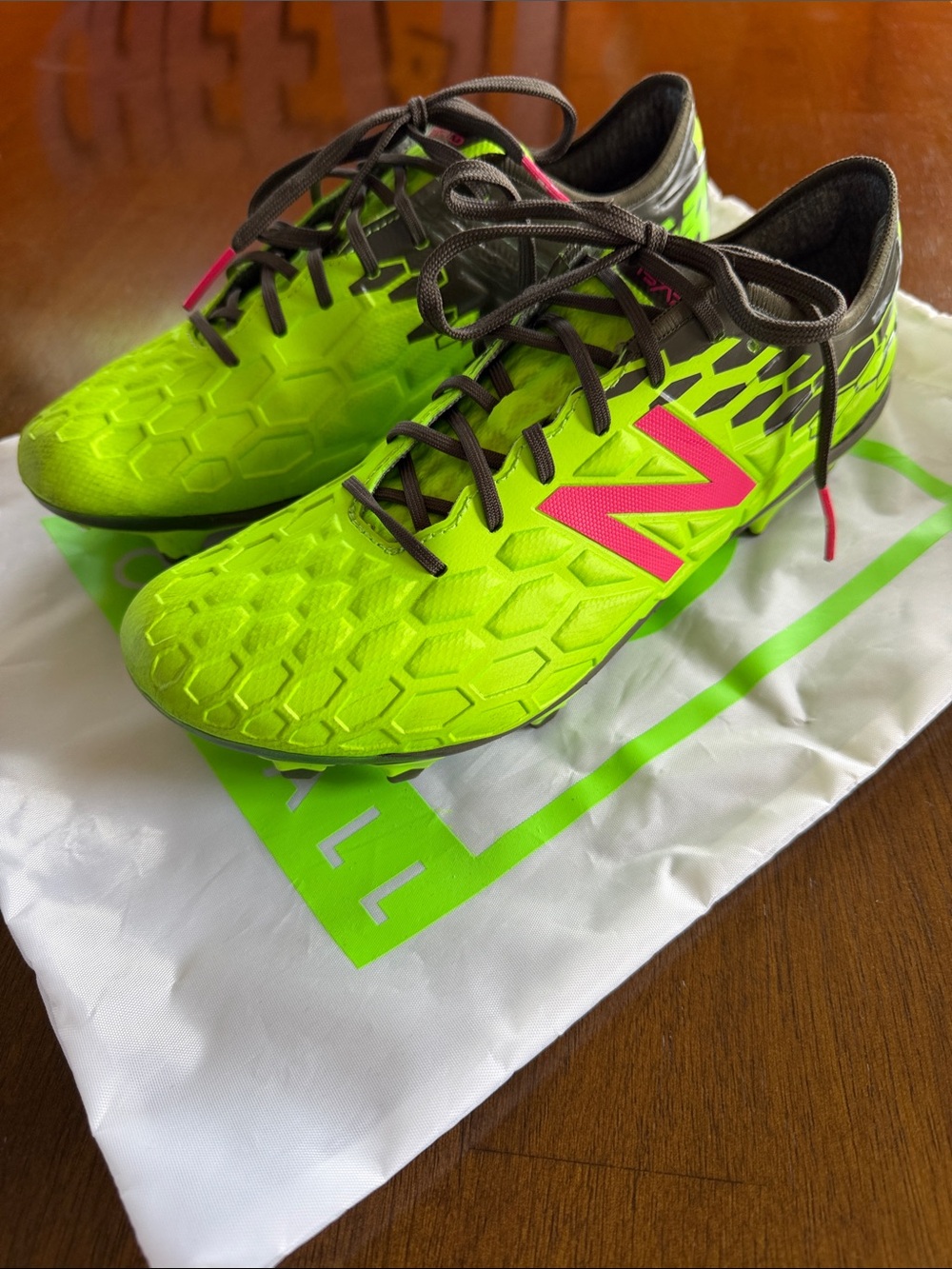 New Balance Neon Lime with Hot Pink Soccer Cleats